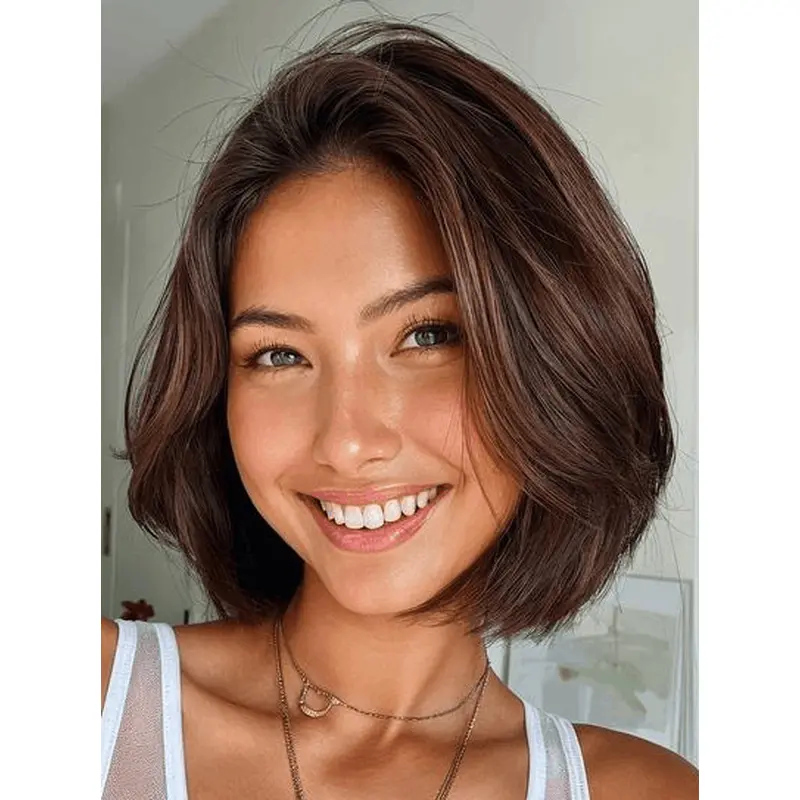 Short Wet And Wavy Wigs 10" Brown Monofilament Wigs