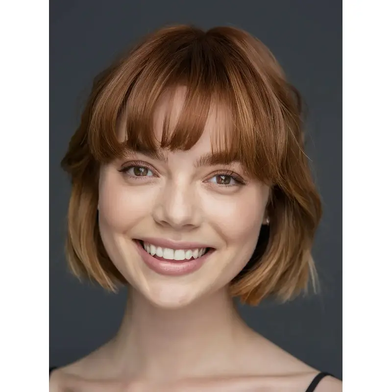 Short Wigs With Bangs Synthetic Monofilament 8" Brown Straight Wigs