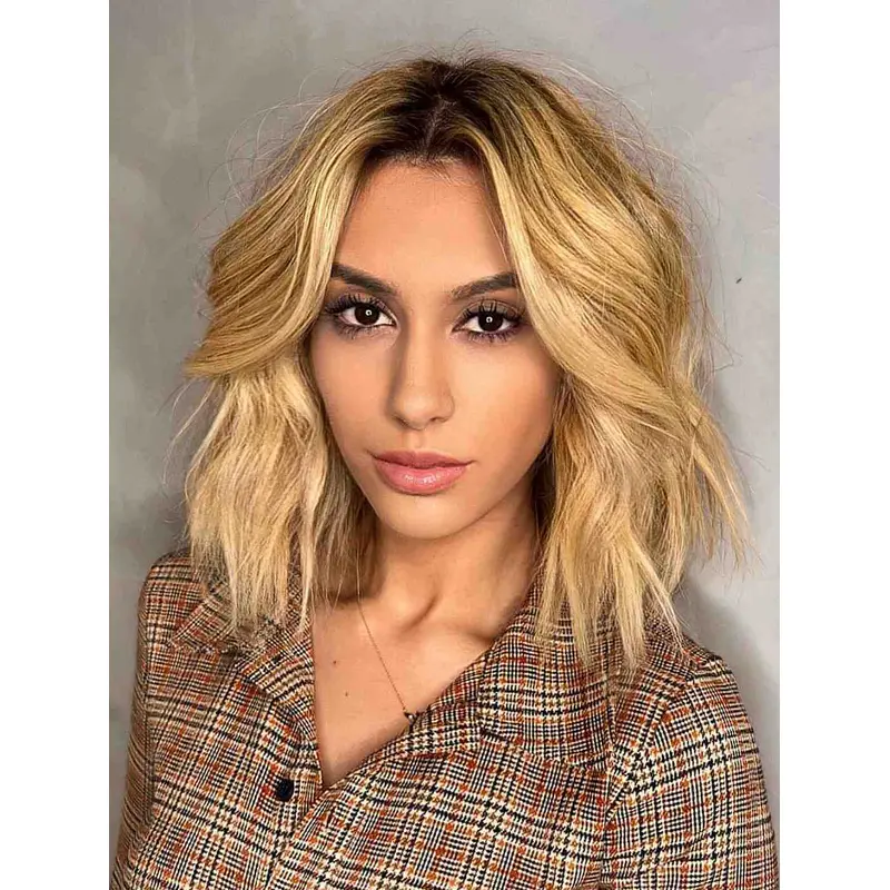 Shoulder Length Wigs Lace Front Without Bangs Wigs Synthetic Wavy Wigs