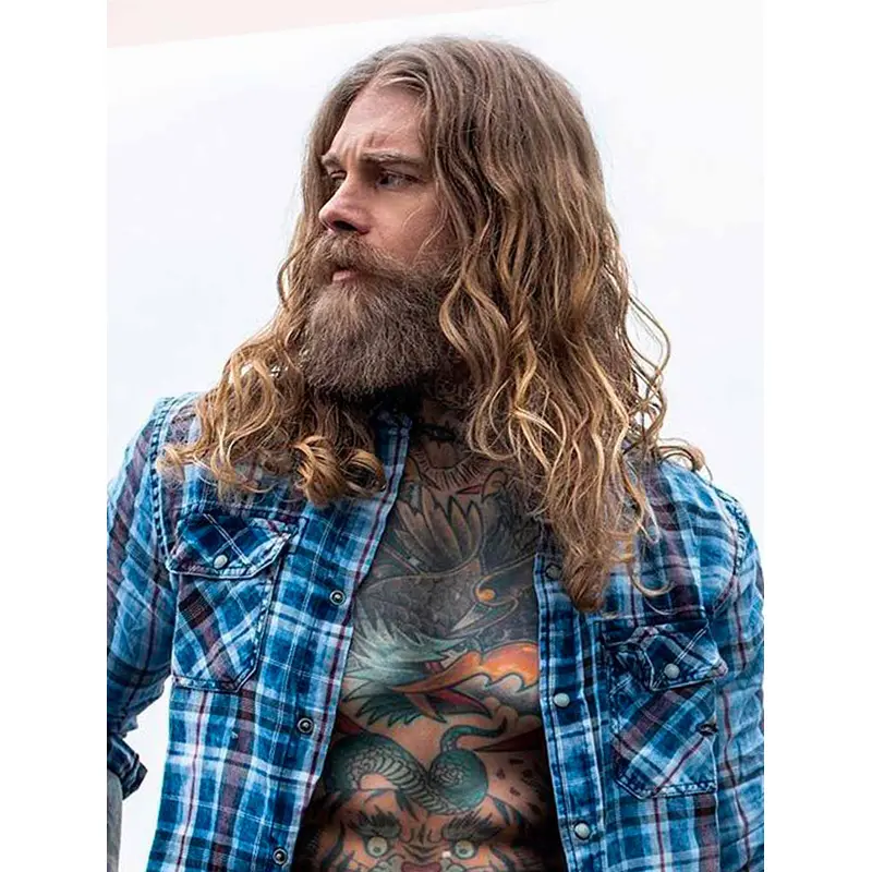 Wavy Blonde Capless Long Remy Human Hair Casual Viking Look Men Wigs