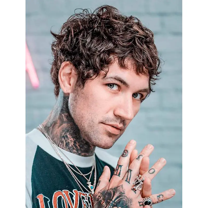 Brown Synthetic Monofilament Curly Short Caesar Cut With Perm Men Wigs