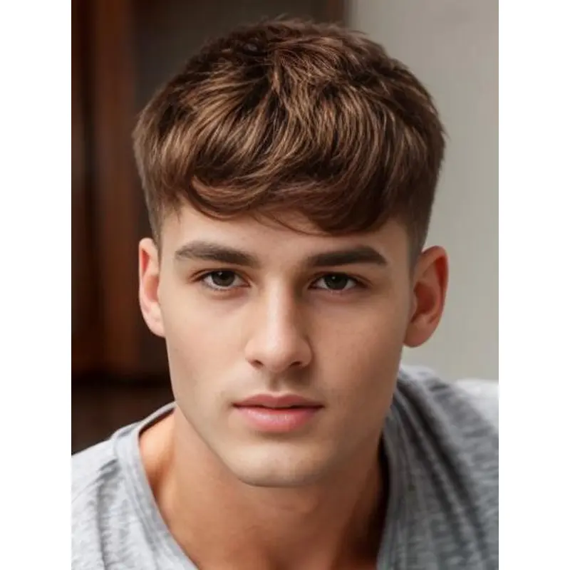 Lace Wigs For Men 4" Remy Human Hair Wavy With Bangs Wigs