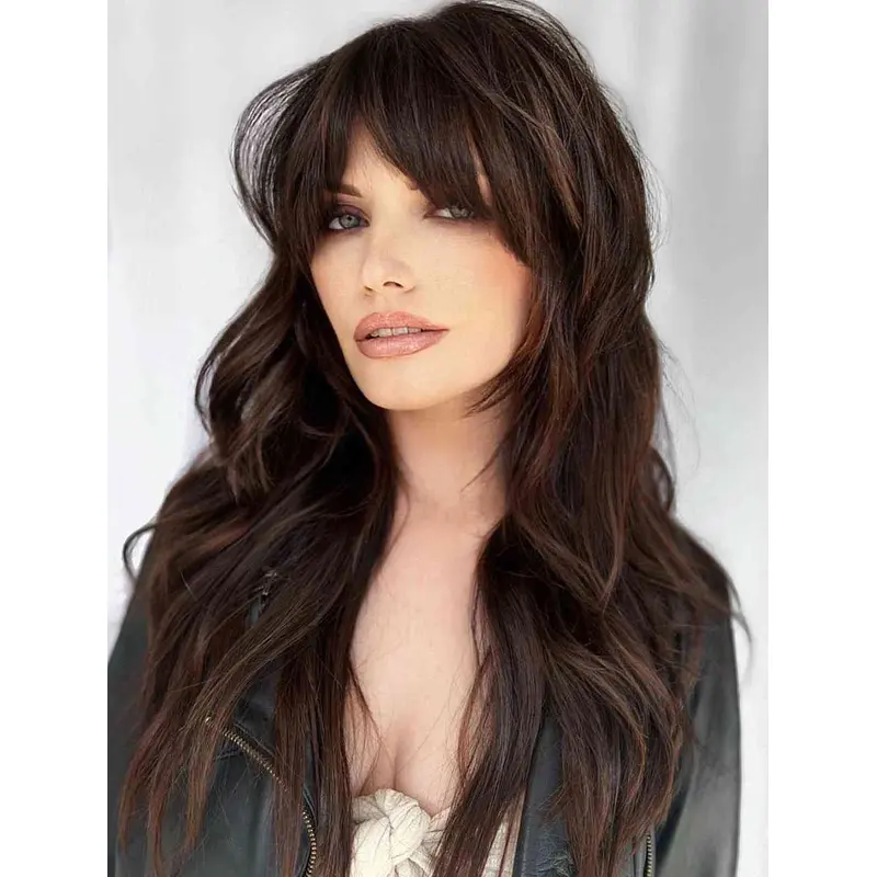 Ladies Wigs For Sale Lace Front Brown Human Hair Wigs Long Wavy Layered Wigs