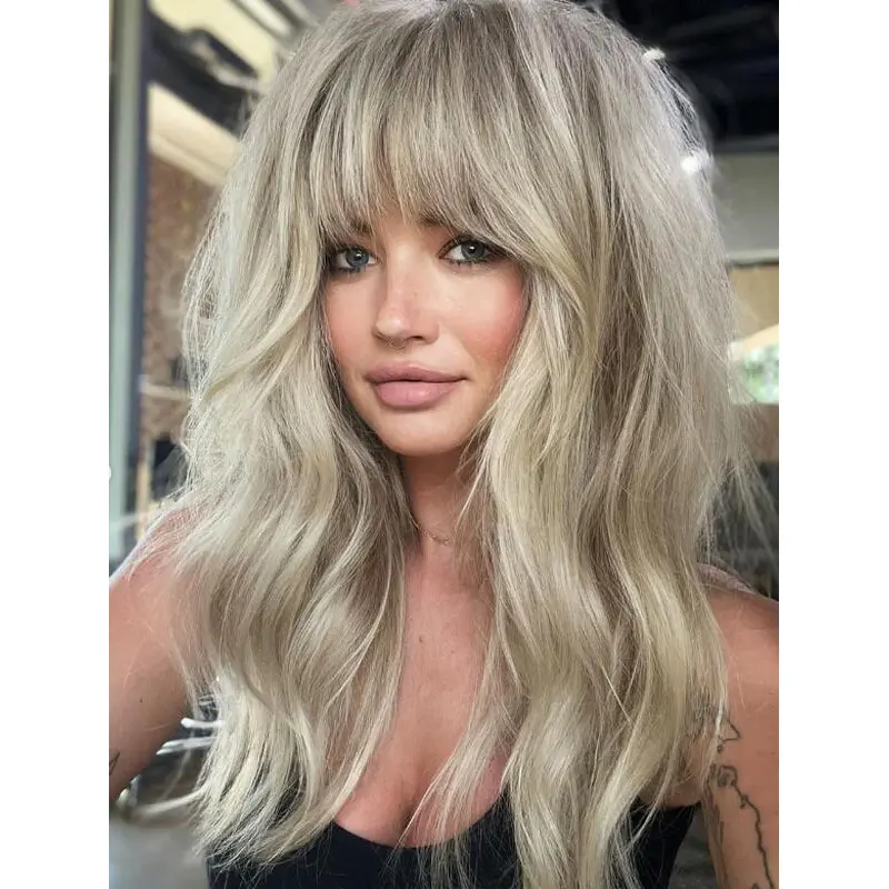Long Blonde Wig With Bangs Straight Blonde Wigs Glueless Lace Wigs