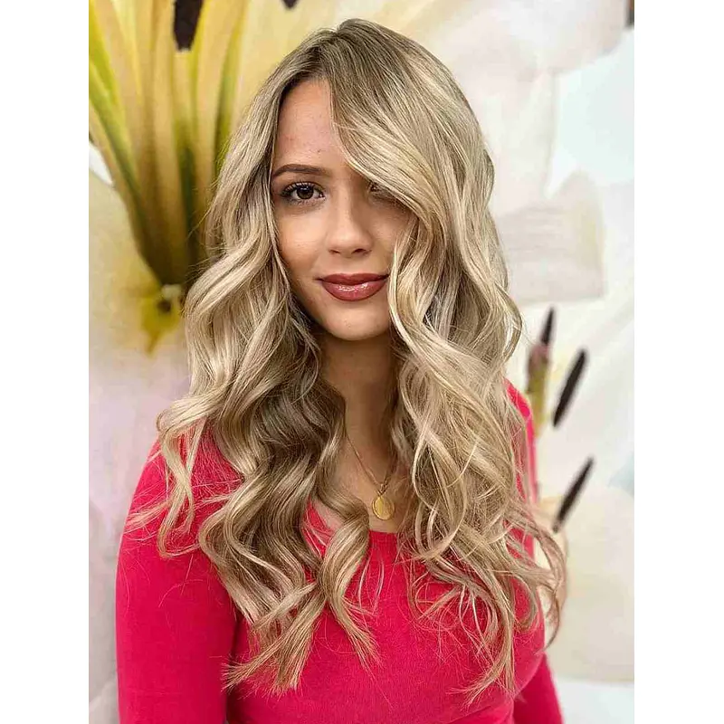 Long Hair Wigs Wavy Blonde Lace Front Wig Layered Side Swept Wigs