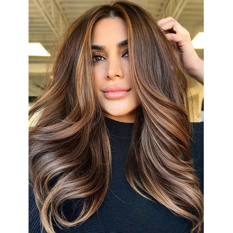 Long Hair Wigs Without Bangs Wavy Lace Wig Synthetic Long Brown Wigs