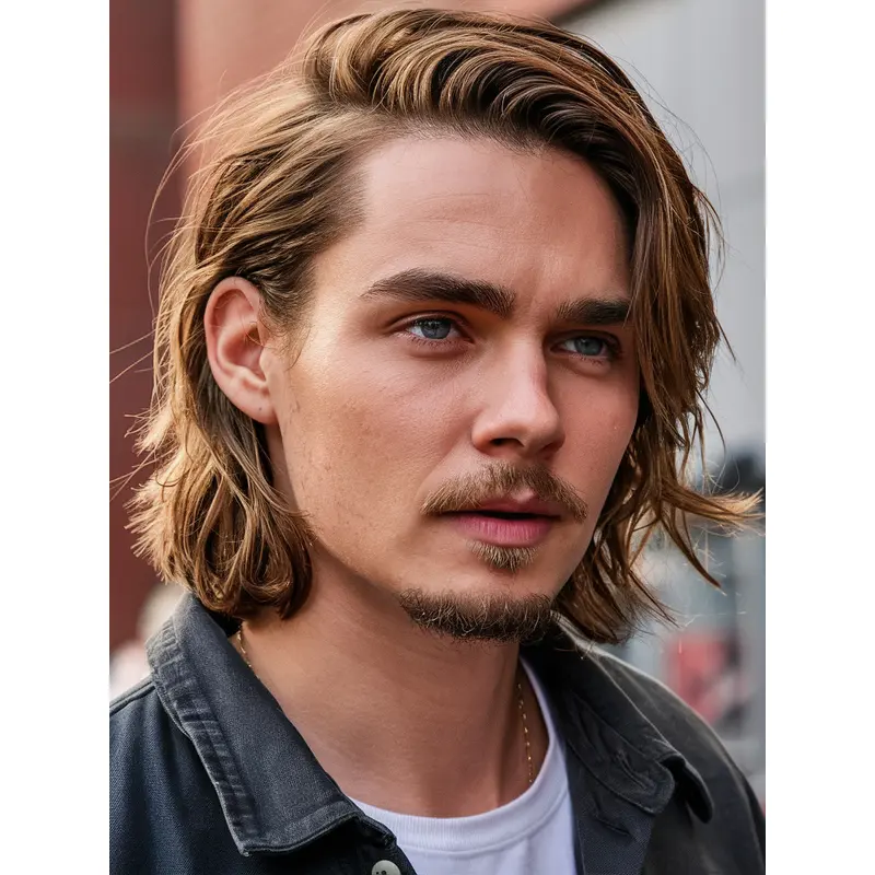 Men Hair Wig 12" Shoulder Length Synthetic Lace Front Blonde Wigs