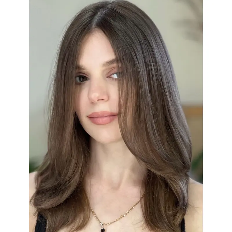 Real Hair Wigs Medium Brown Lace Front 14" Wavy Layered Wigs