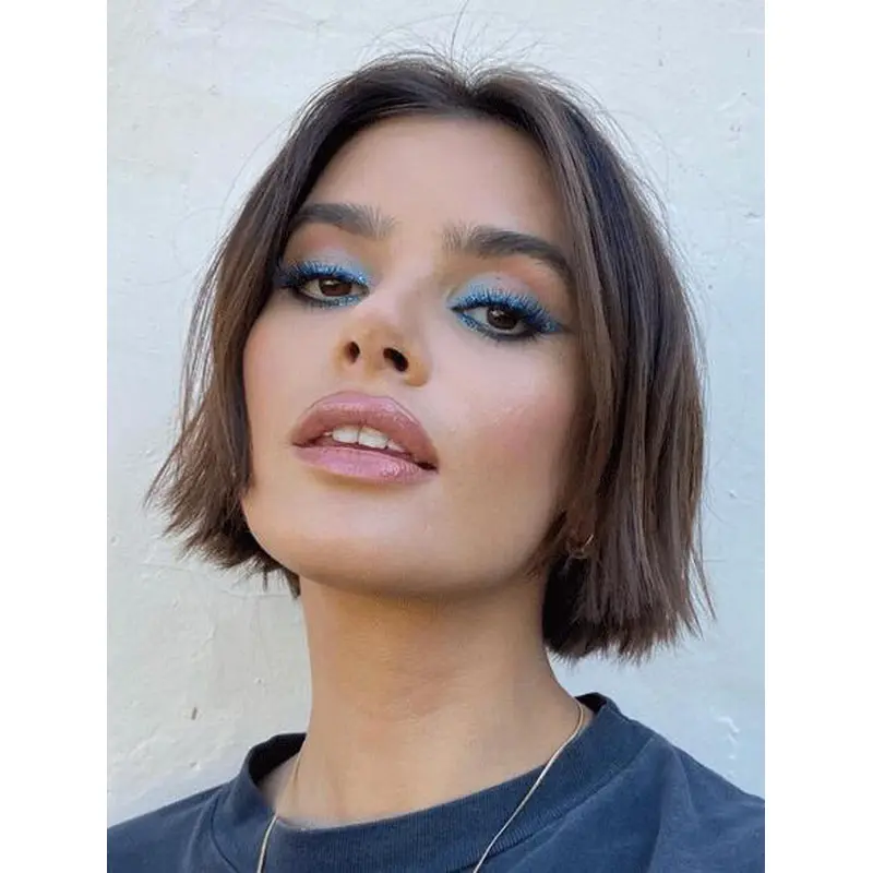 Short Brown Wig Lace Front Without Bangs Micro Bobs Wigs