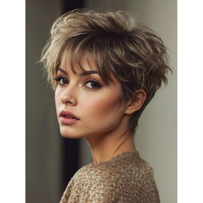 Short Pixie Wigs Brown Remy Human Hair Boycuts Monofilament 6" Straight Wigs