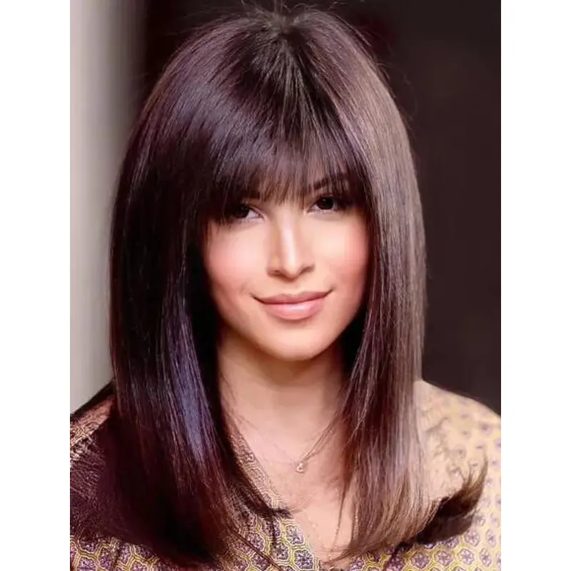 Wigs On Line Brown Lace Front Straight With Fringe Wigs
