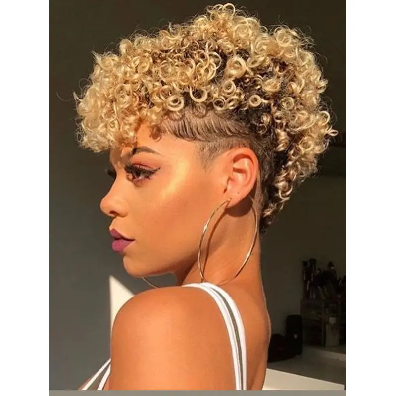 African American Wigs 4" Lace Front Remy Human Hair Boycuts Wigs