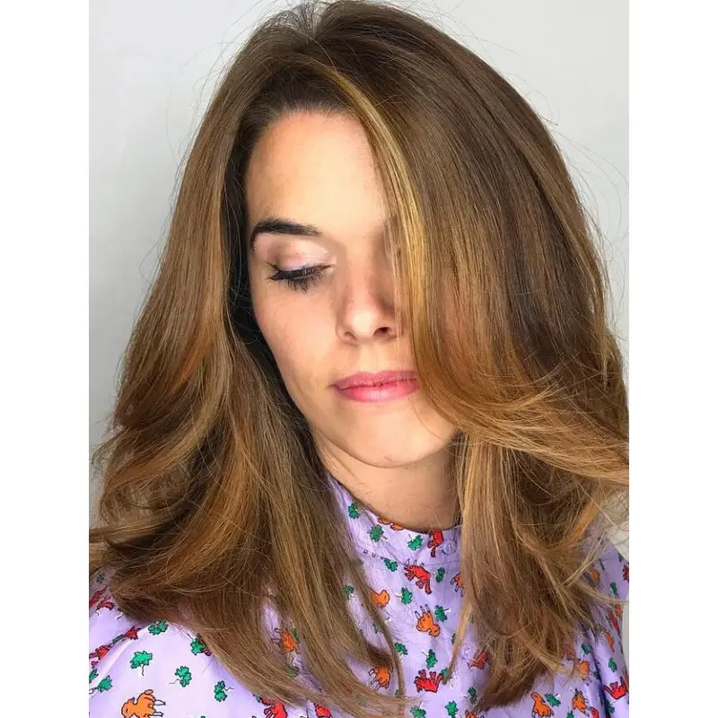 Brown Medium Wig Wavy Synthetic Lace Front Without Bangs Face-Framing Wigs