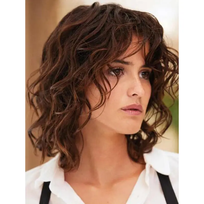 Brown Wigs For Women Lace Front Shoulder Length Natural Curl Wigs