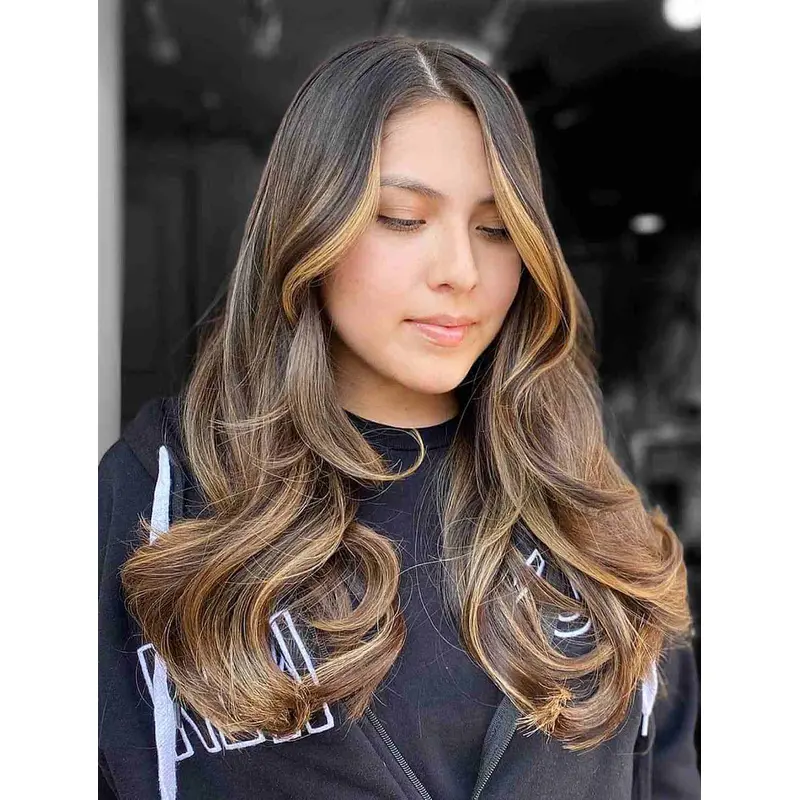 Long Wig Wavy Brown Ideal Lace Front Layered Wig Face-Framing Wigs