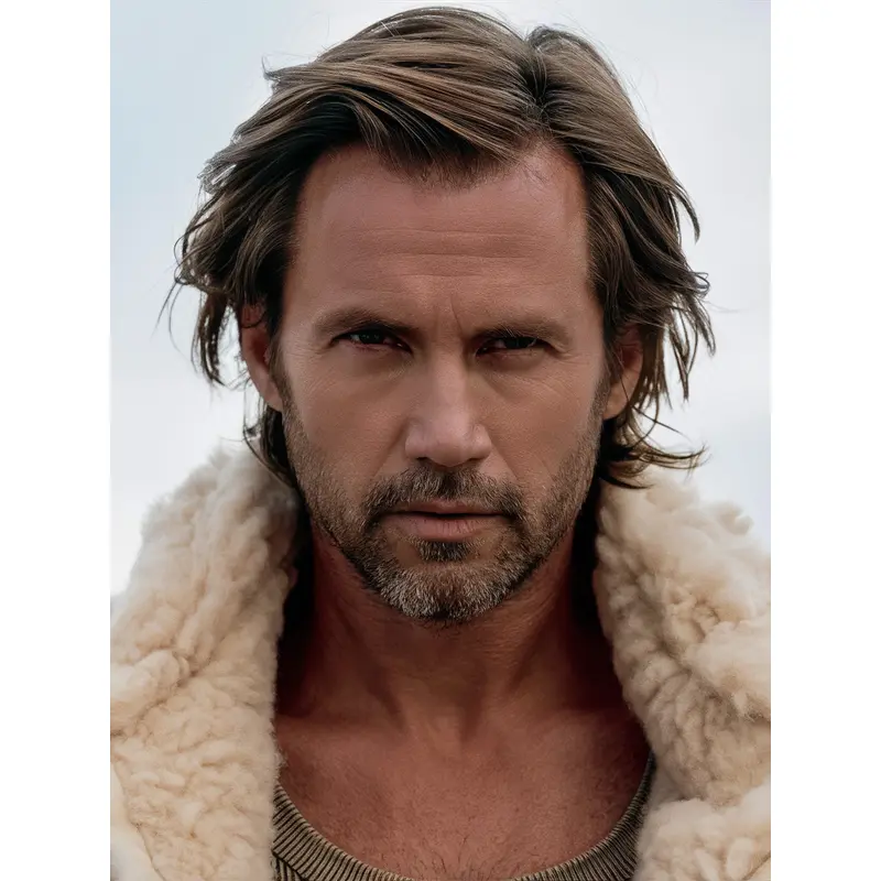 Male Human Hair Wigs Brown Wavy Short Monofilament Wigs