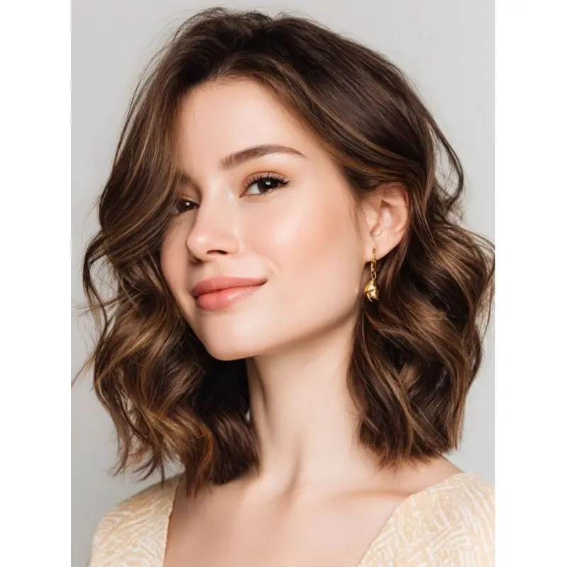 Medium Length Wigs For White Women 12" Wavy Remy Human Hair Wigs