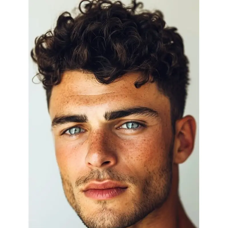 Mens Short Hair Wigs Synthetic Monofilament 4" Curly Wigs