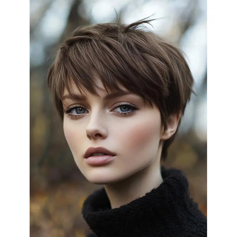 Short Hair Wigs Human Hair Straight 6" Boycuts Brown Lace Front Wigs