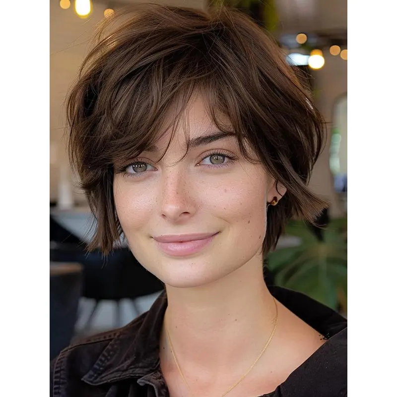 Short Human Hair Wigs Pixie Cut Monofilament Layered 8" Wigs