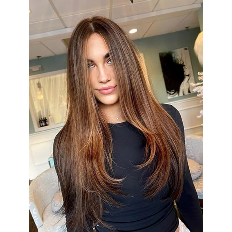 Straight 18" Synthetic Long Brown Hair Wigs