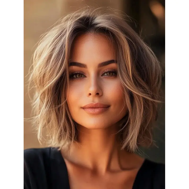 Synthetic Blonde Bob Wig 12" Wavy Lace Front Shoulder Length Wigs