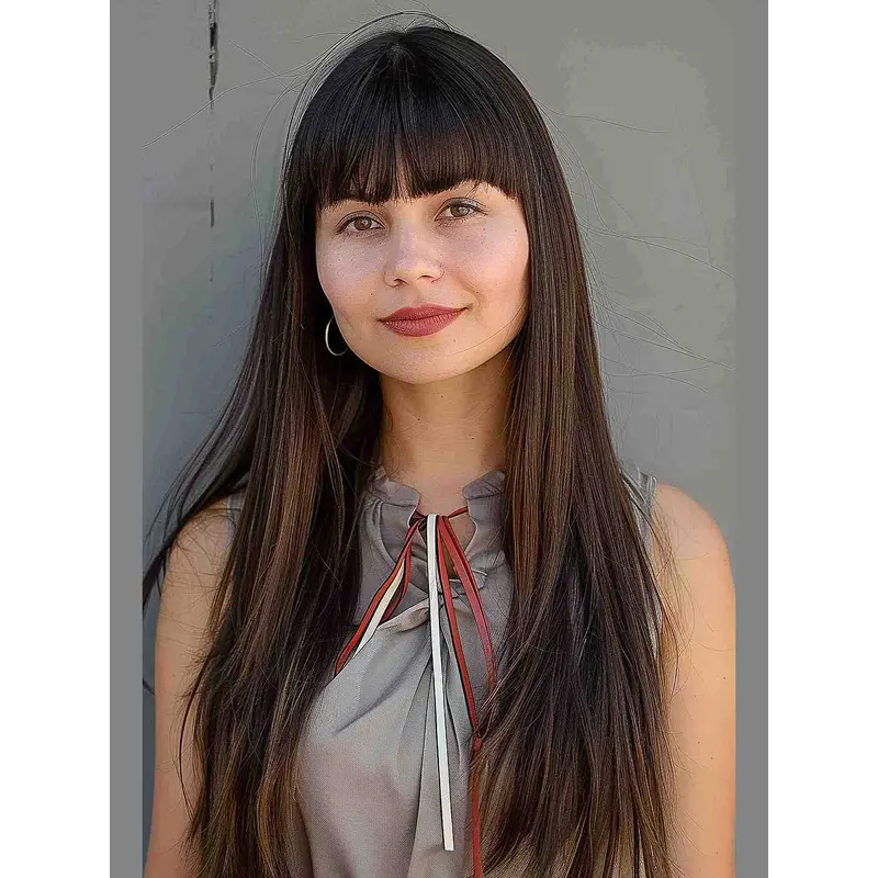 20" Synthetic Lace Front Long Straight Brown Wig