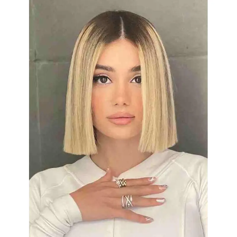 Blonde Wigs For Women Synthetic Lace Front Straight Wigs Shoulder Length Bob Wigs