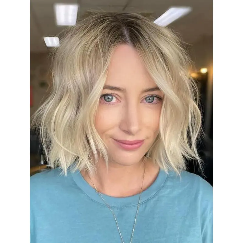 Buy Wig Wavy Lace Front Synthetic Blonde Without Bangs Layered Bob Wigs