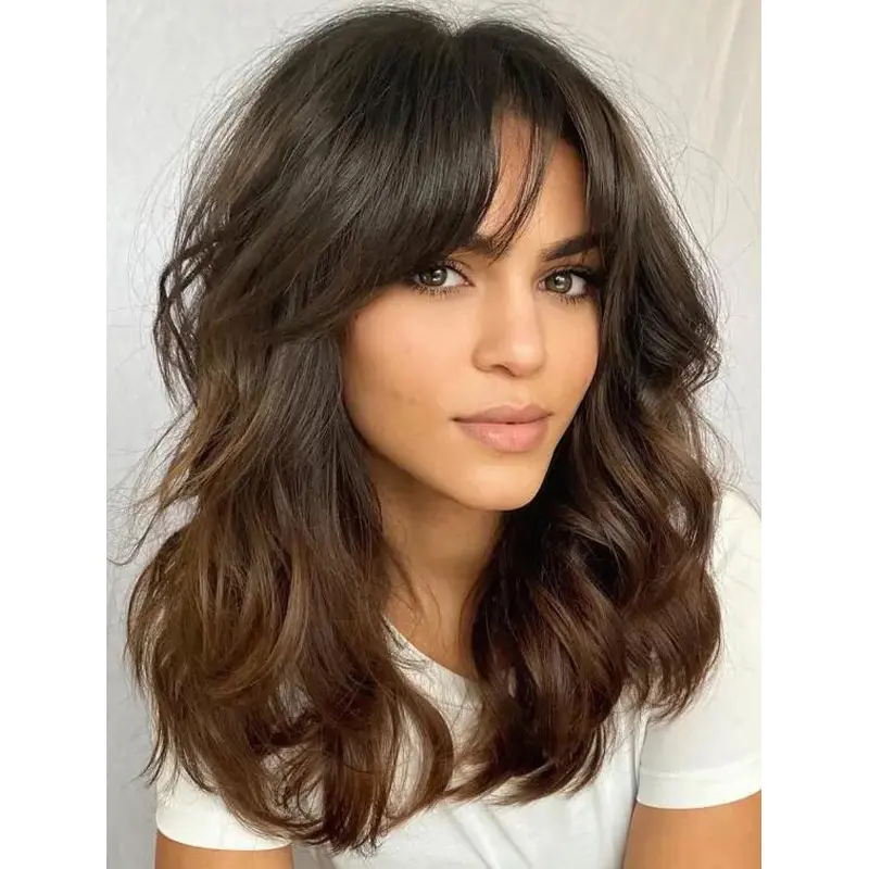 Celebrities Lace Wigs Synthetic Wavy 14" Top Curtain Bangs Wigs