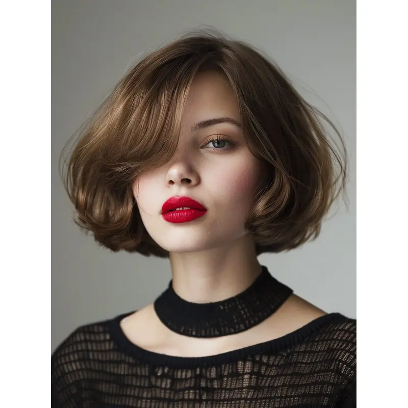 Cute Short Wigs 8" Synthetic Monofilament Bobs Wavy Brown Wigs