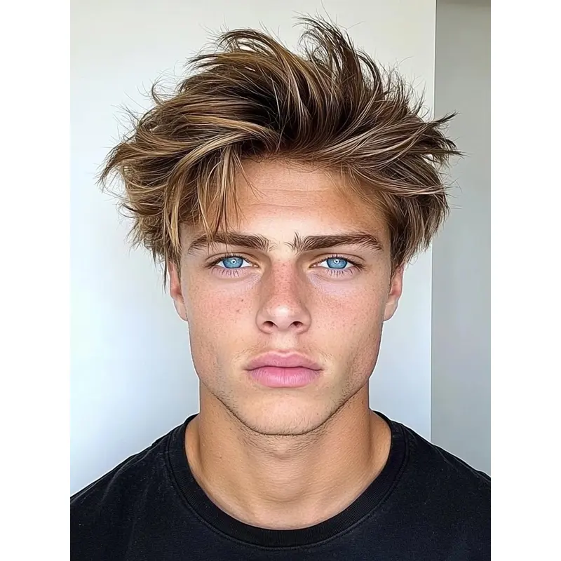 Lace Front Male Wigs Layered 4" Wavy Synthetic Wigs