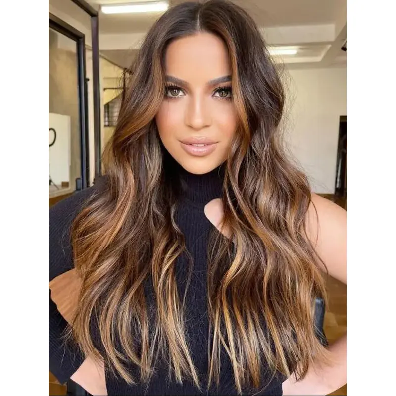 Long Brown Wigs Wavy Synthetic Lace Wigs Hairstyles Balayage Wigs Long Hair