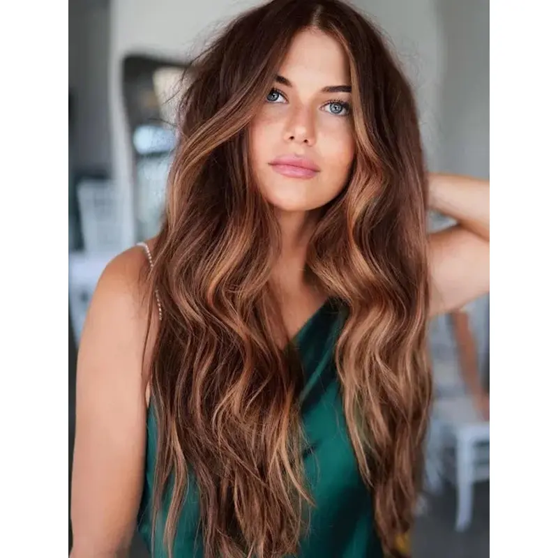 Long Brown Wigs Wavy Synthetic Wig Flexibility Lace Front Long Wigs