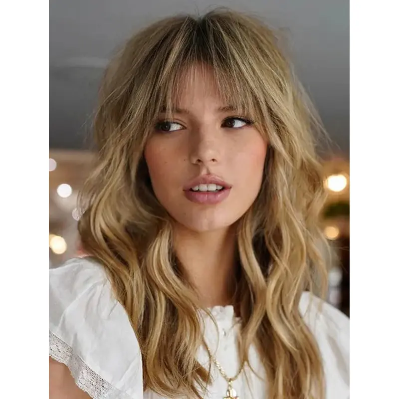 Long Hair Wigs Wavy Blonde Synthetic Layered Wig Lace Front Long Wigs
