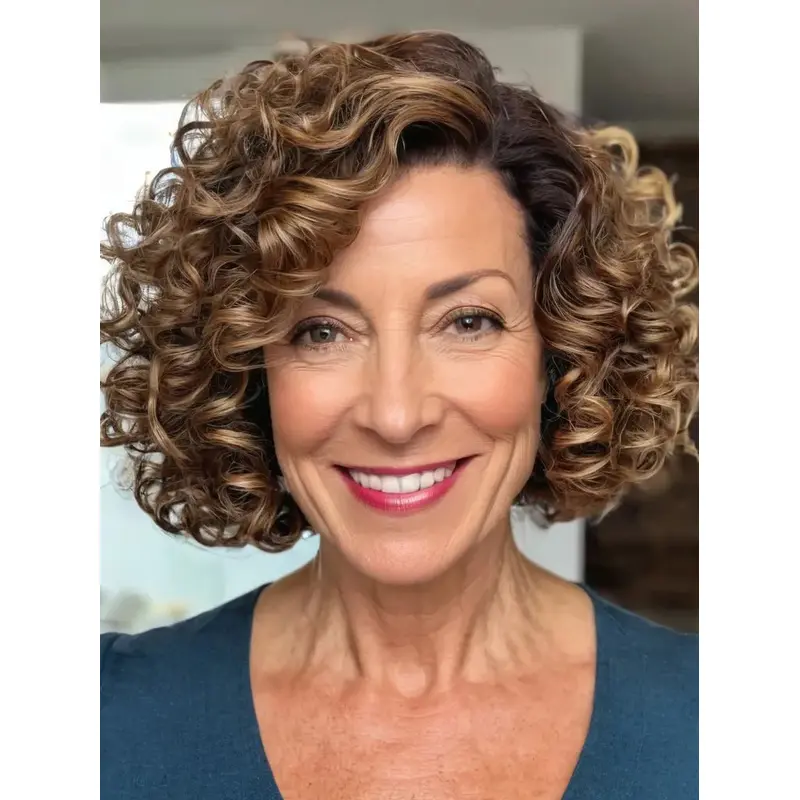 Medium Length Curly Lace Front Wigs Brown 10" Bobs Wigs