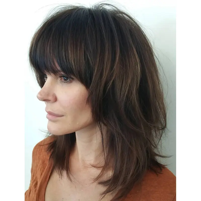 Medium Length Wigs With Bangs Straight Synthetic Wigs Lace Front Wigs