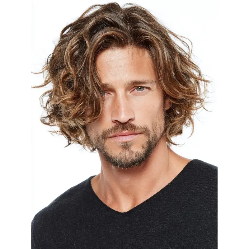 Men Wigs Bobs Blonde Wavy 10" Remy Human Hair Wigs