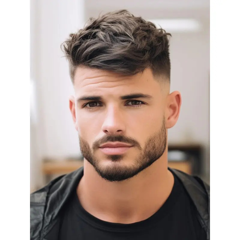 Mens Real Human Hair Wigs Boycuts Brown 4" Wavy Wigs