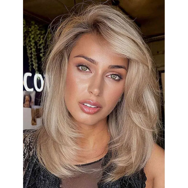 Mid Length Wigs Lace Front Blonde Wigs Layered Synthetic Wigs
