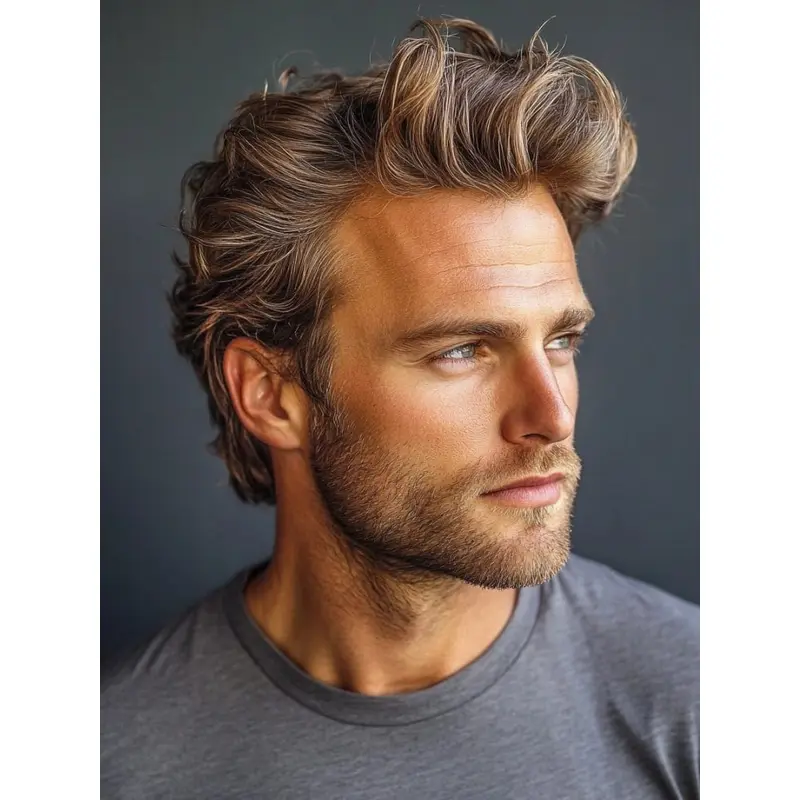 Real Hair Wigs For Male Brown Wavy Short Lace Front Wigs