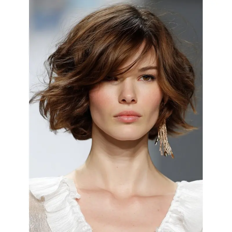 Short Bob Wig Lace Front With Bangs 8" Wavy Wigs