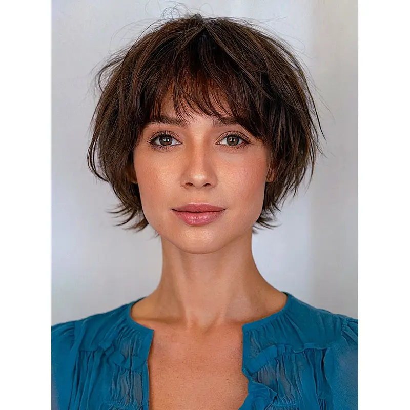 Short Straight Bob Wigs 6" Monofilament Layered Remy Human Hair Wigs