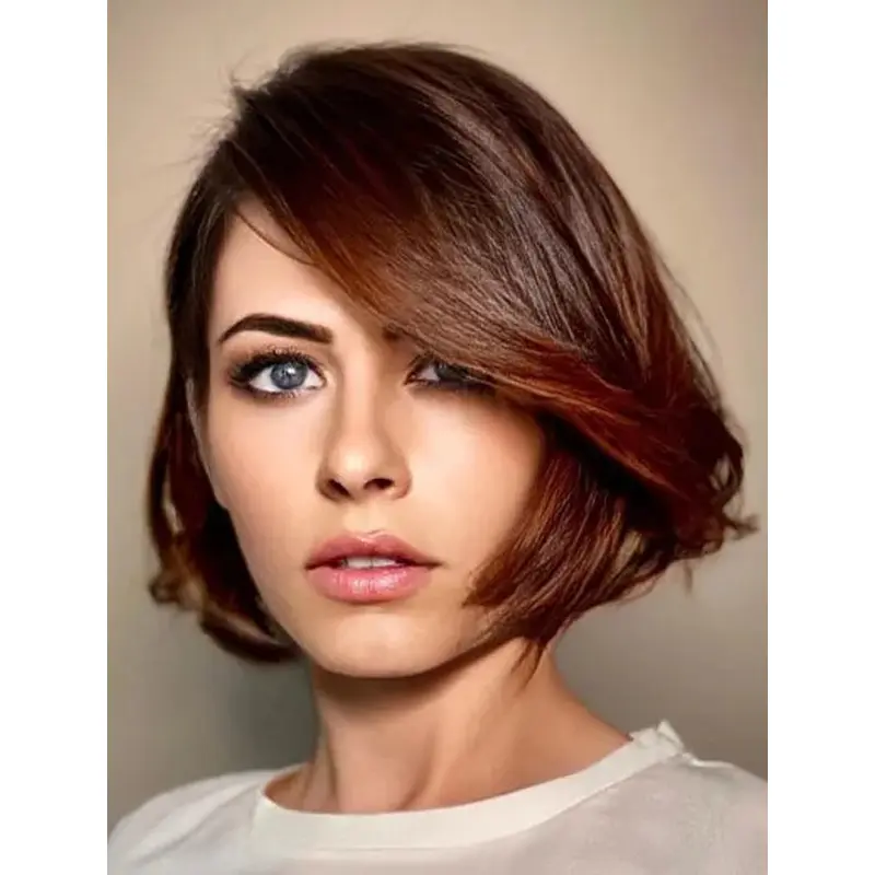 Stylish Lace Wigs Shoulder Length Wavy Wigs Sweeping Fringe Wigs Brown Wigs