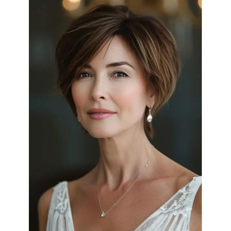 Wig Human Hair Short Brown Straight 6" Wigs
