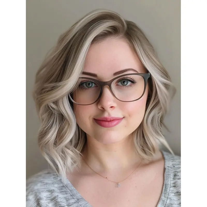 Wigs Medium Length 14" Lace Front Wavy Synthetic Layered Blonde Wigs