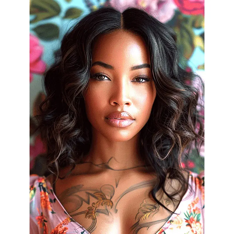 African American Human Hair Wigs Lace Front 16" Long Wigs
