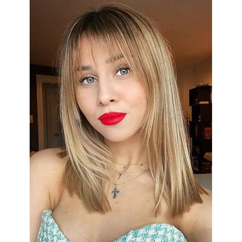 Ginger Wigs Straight Lace Front Synthetic Blonde Textured Fringe Wigs