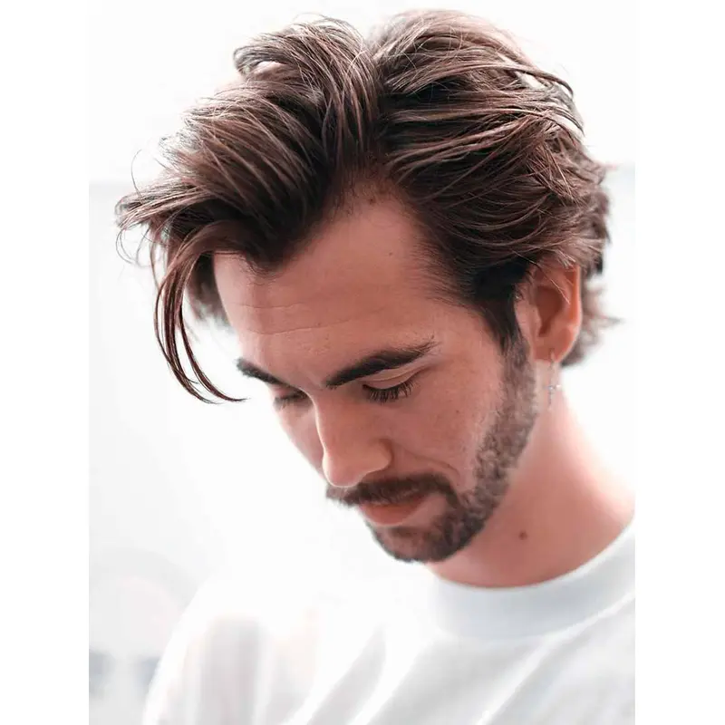 Lace Front Brown Straight Remy Human Hair Short Layered With Widows Peak Men Wigs