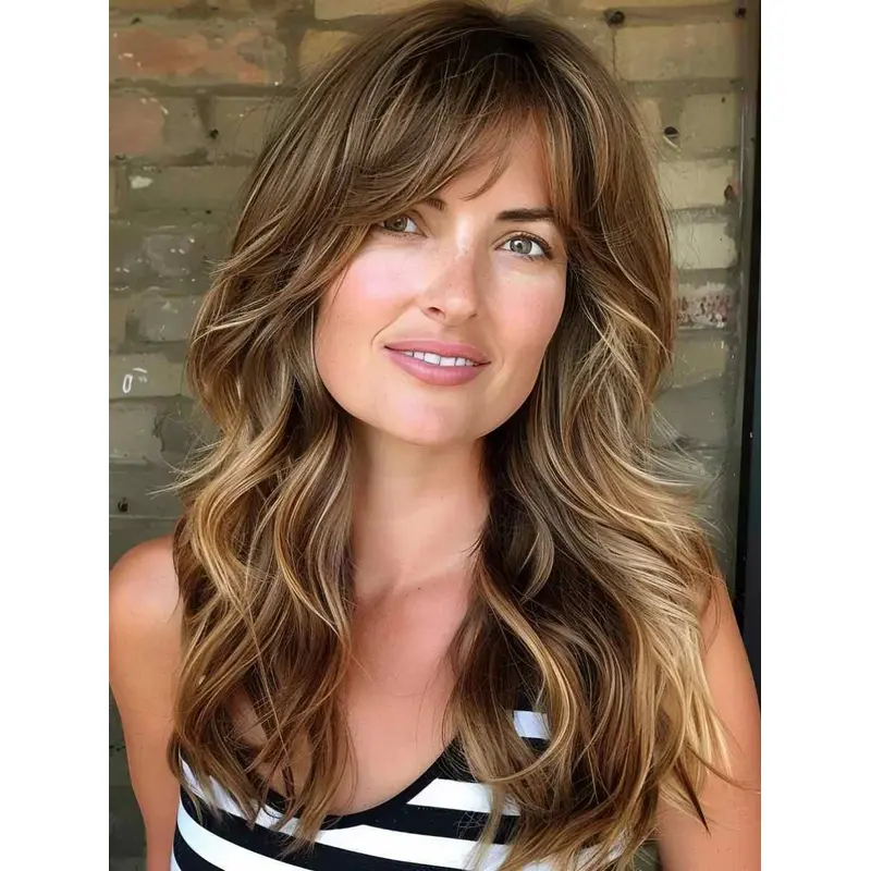 Long Blonde Human Hair Wig Wavy Layered 16" Lace Front Wigs